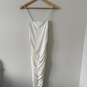 White Ruched Slip Dress (size medium)